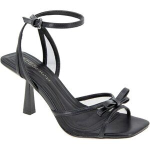 Women's Black Buckle Rino Flared Padded Footbed Heeled Sandal Square Toe Shoes